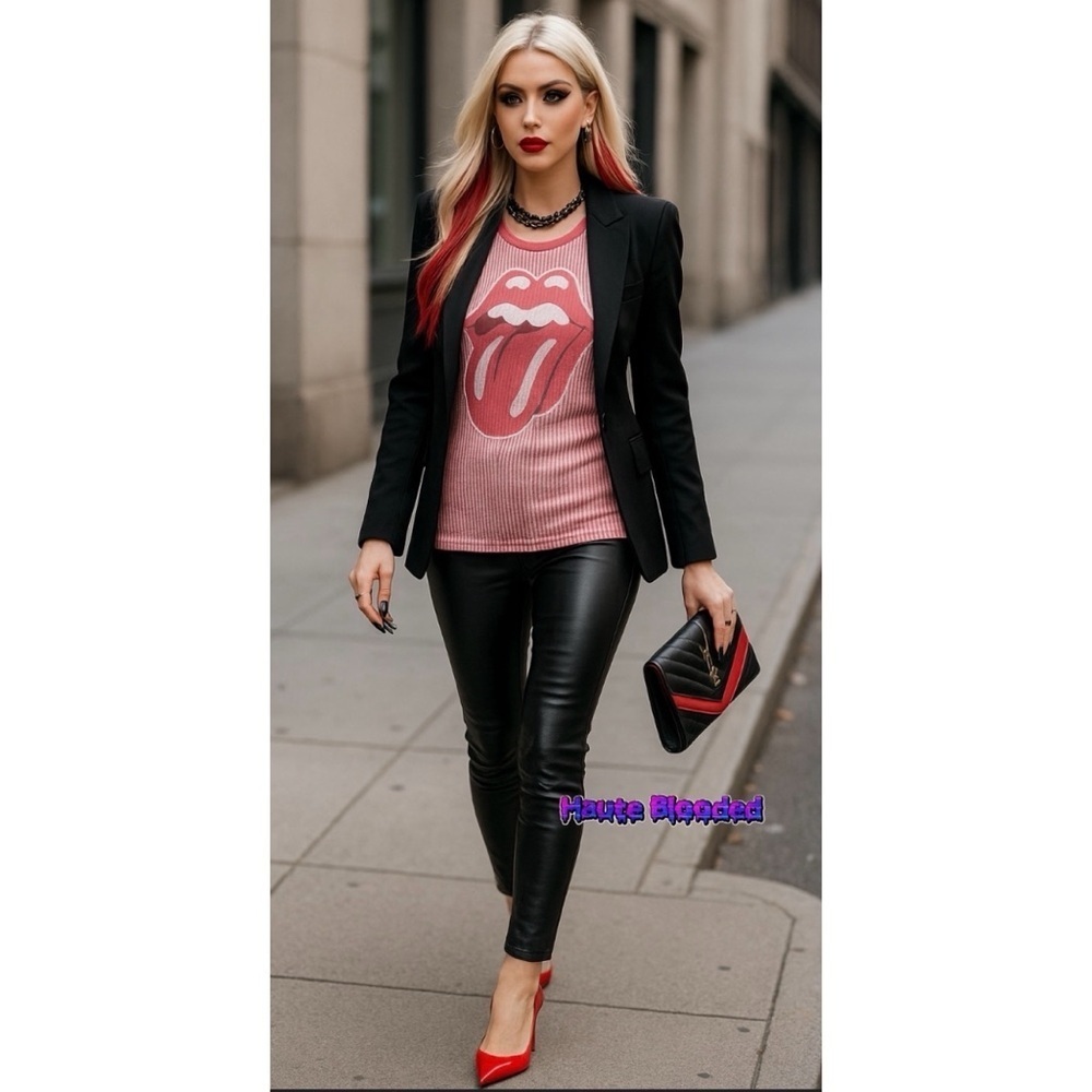 Y2k Junk Food Tee Shirt Rolling Stones Red Crushed Velvet Grunge Punk Alt Egirl